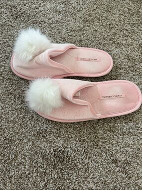 Vintage Victoria's Secret Pink Pom-Pom Slide Slippers